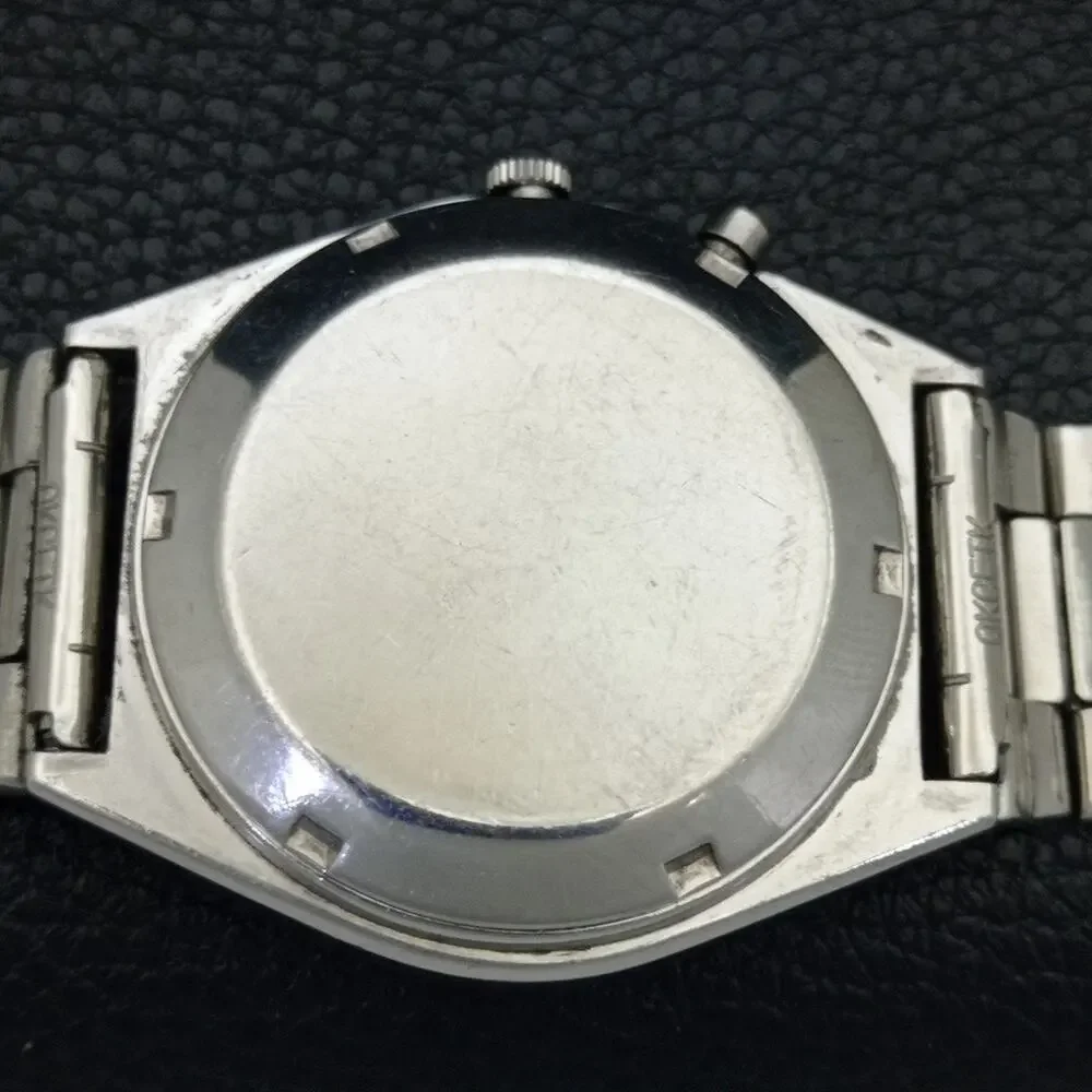 Vintage 1975 Orient Automatic Mens Silver Watch W/daydate & Patina accents